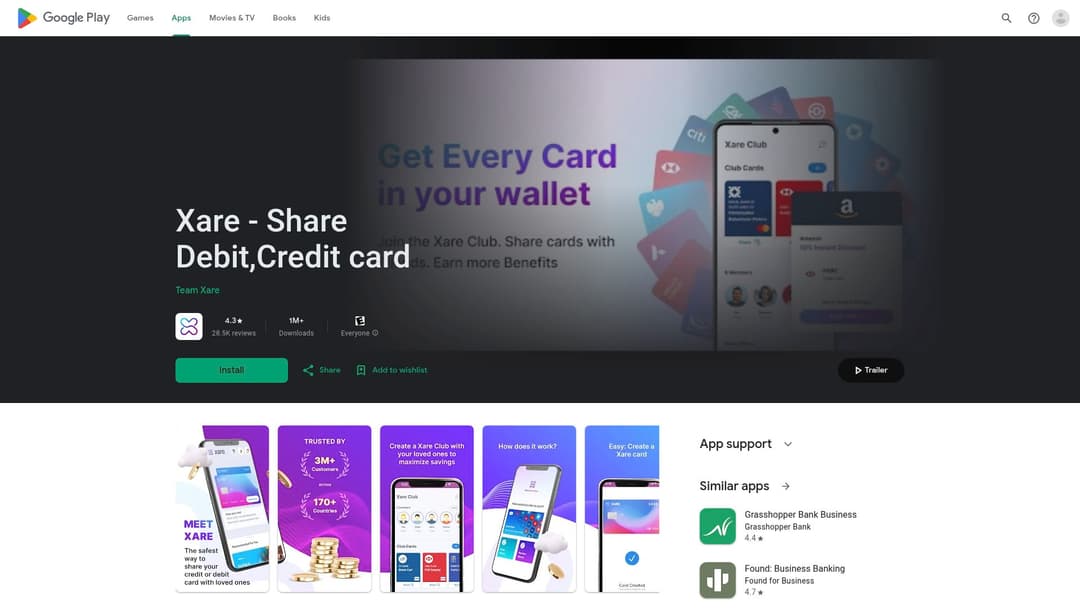 Xare - Share Debit,Credit card