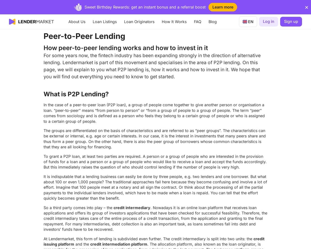 Peer-to-peer Lending | Lendermarket