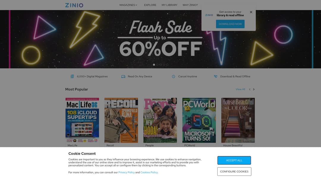 Digital magazine subscriptions. Over 6,000 publications.