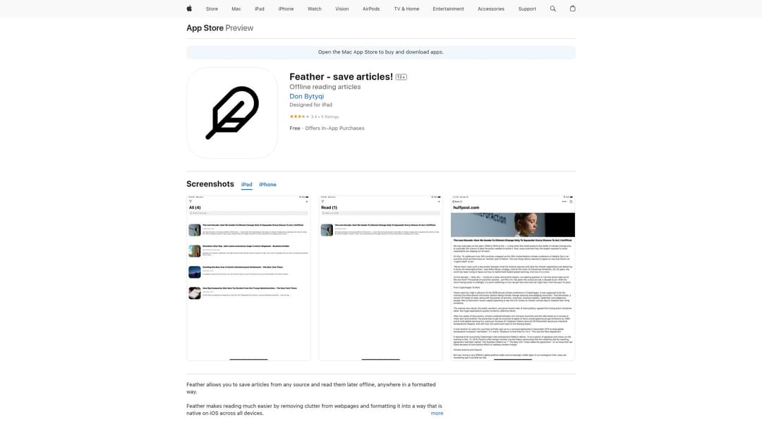 Feather - save articles!