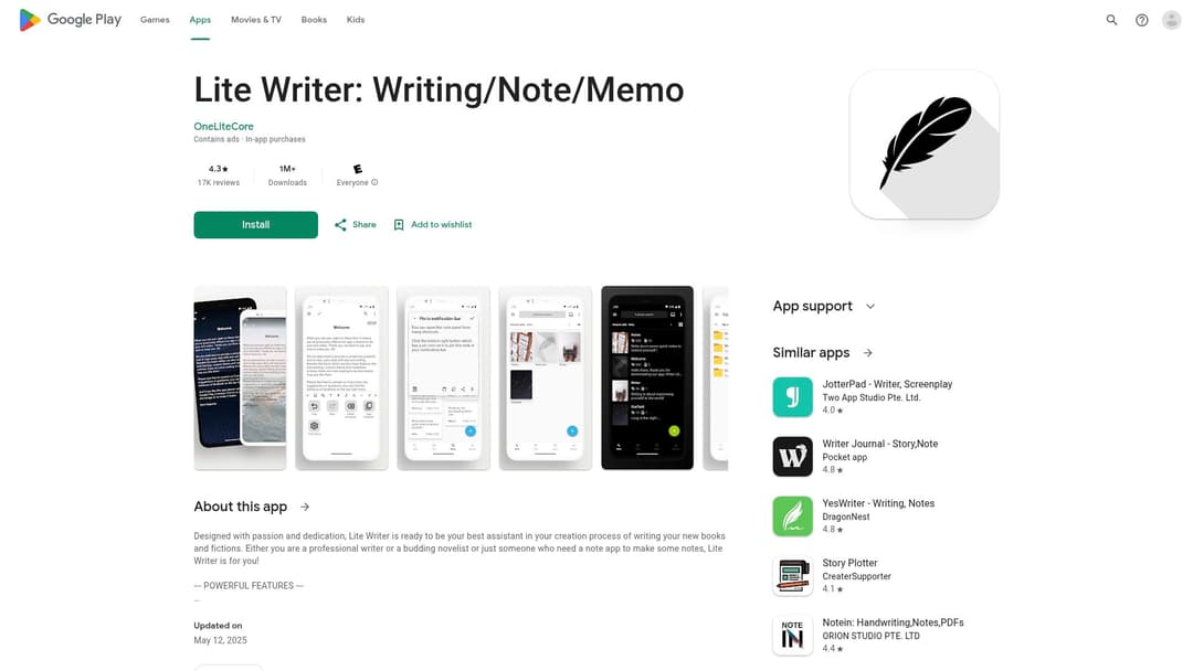 Lite Writer: Writing/Note/Memo