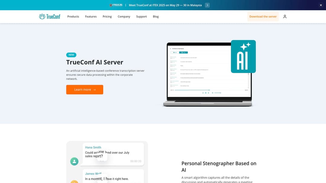 TrueConf AI ServerAI-based conference transcription server.