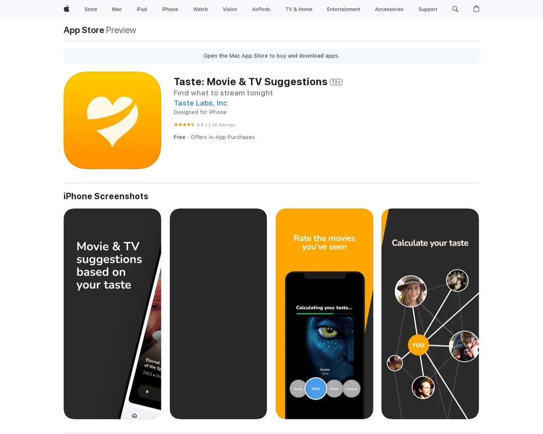 Taste: Movie & TV Suggestions Entertainment