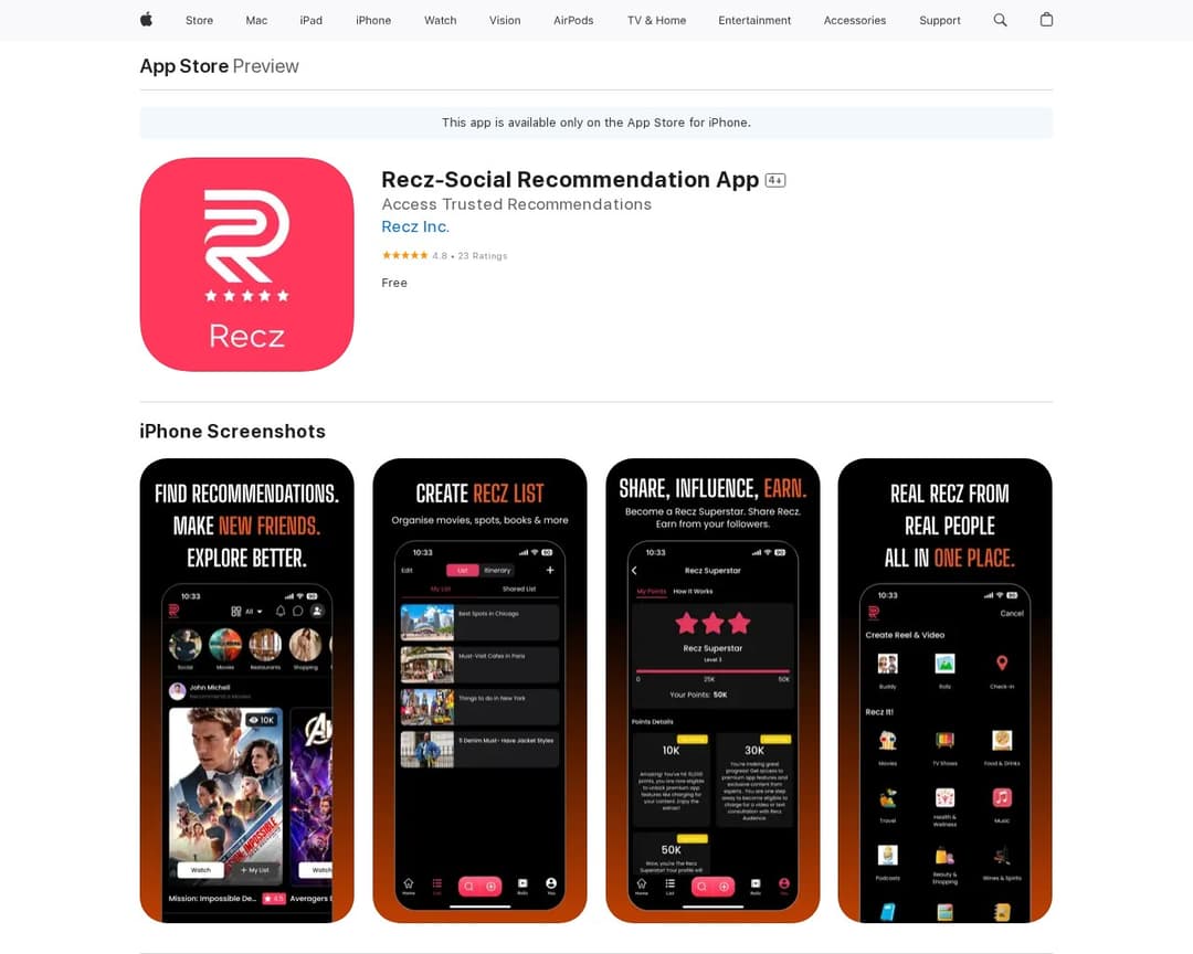 Recz-Social Recommendation App