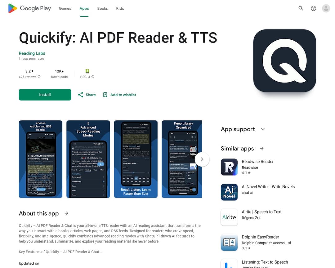 Quickify: AI PDF Reader & TTS
