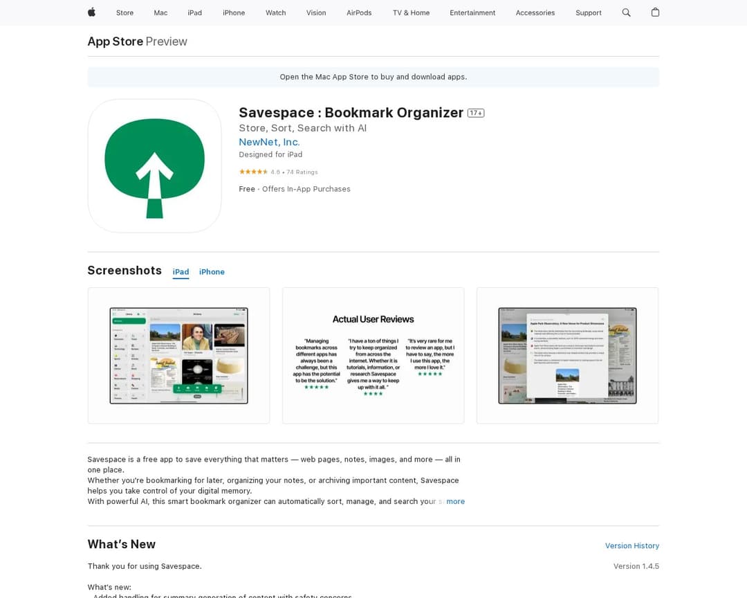 Savespace : Bookmark Organizer