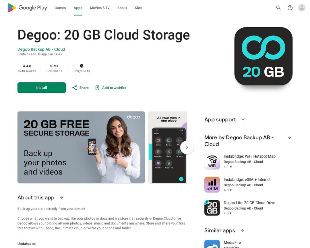 Degoo: 20 GB Cloud Storage