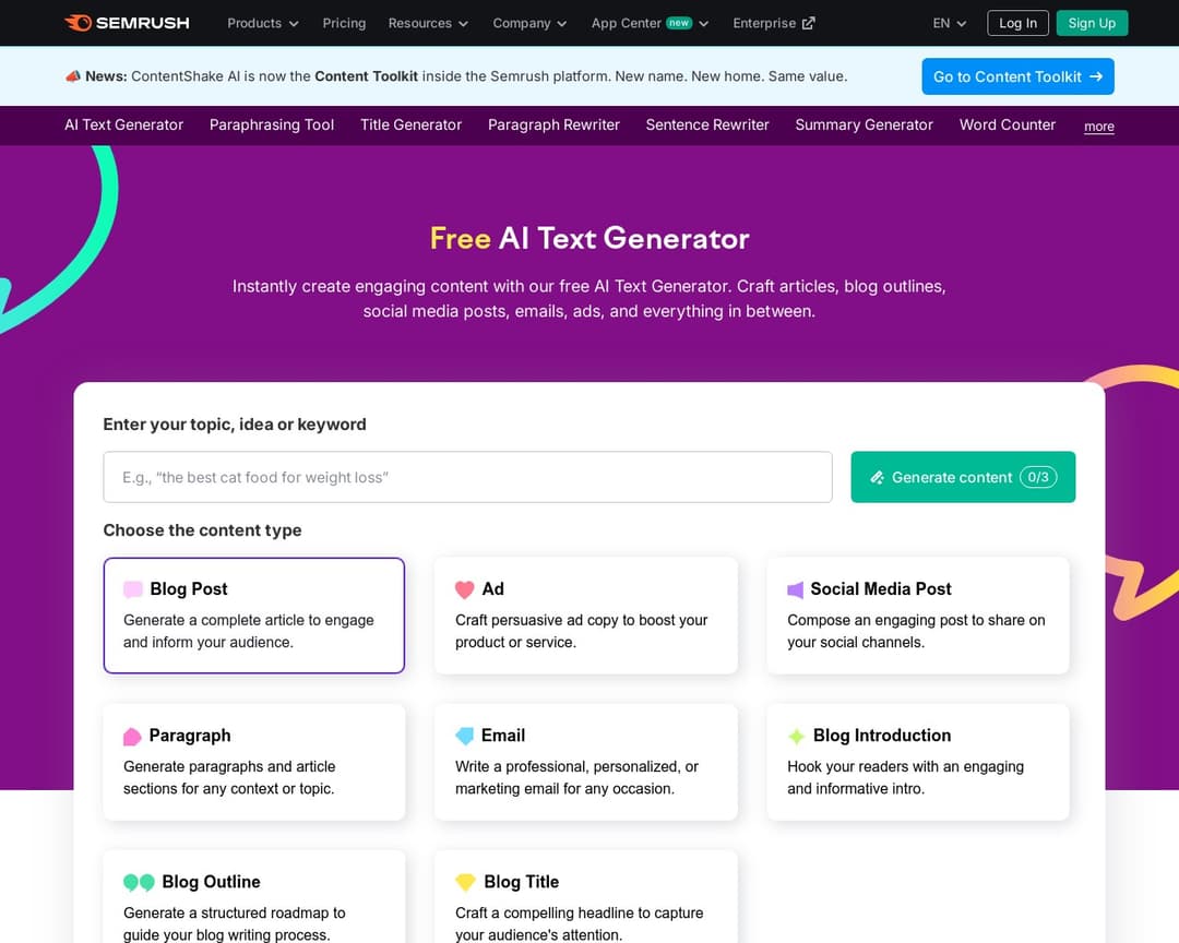 Semrush AI Text Generator