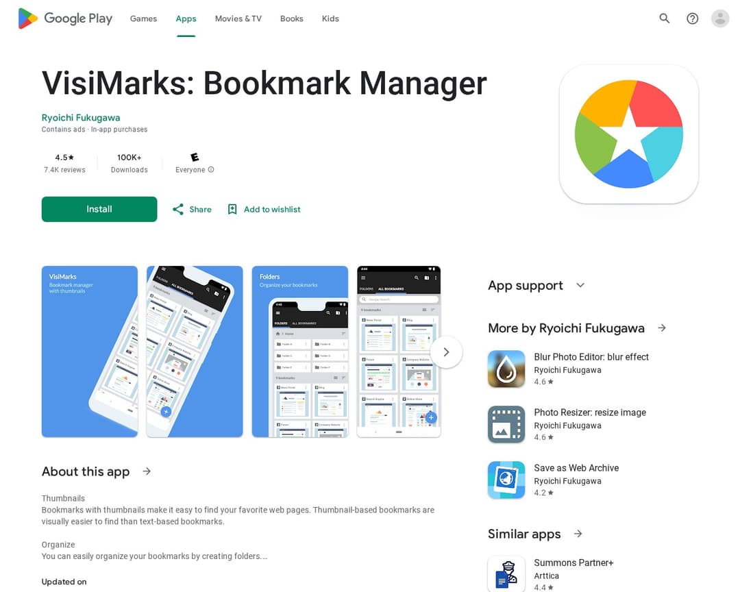 VisiMarks: Bookmark Manager
