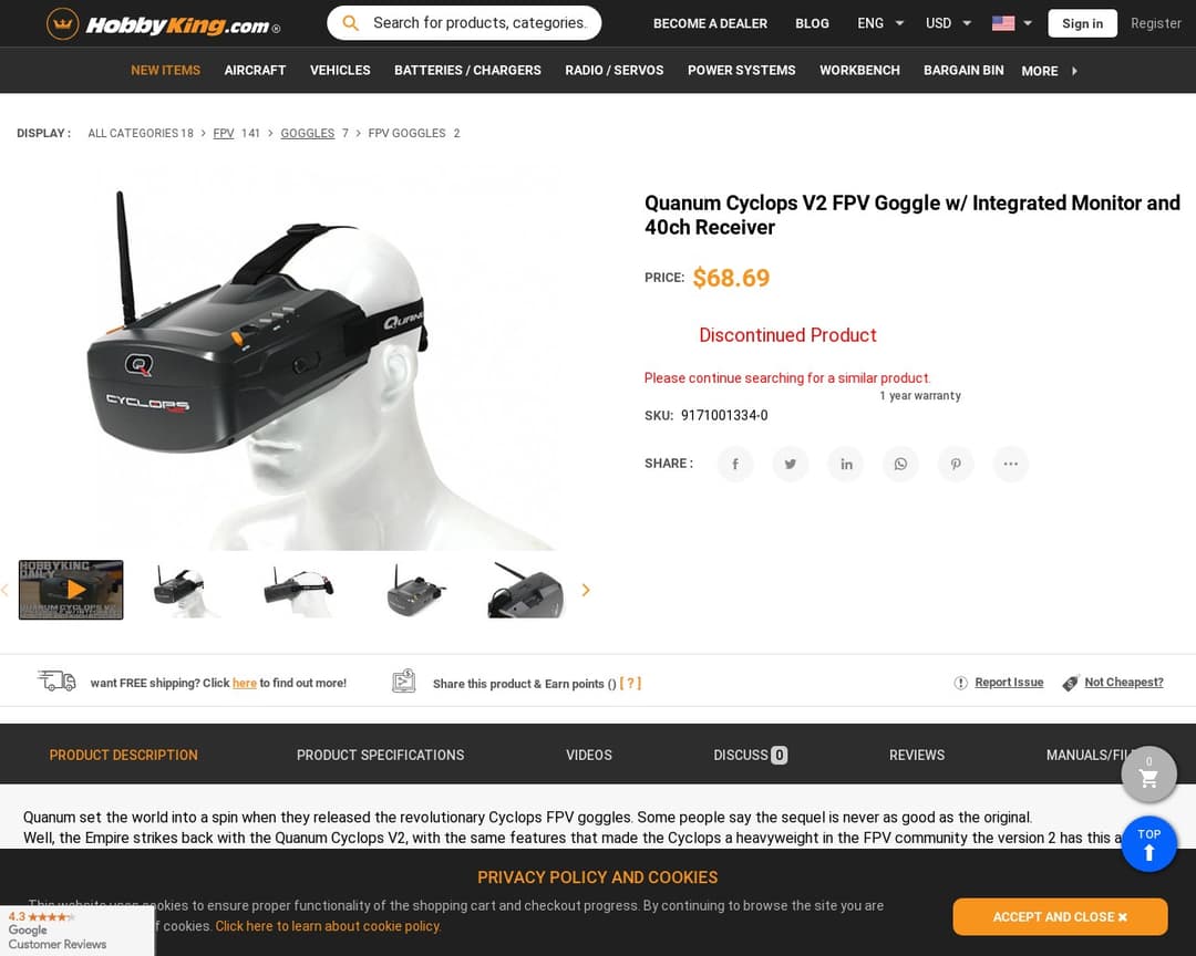 Quanum Cyclops V2 FPV Goggle