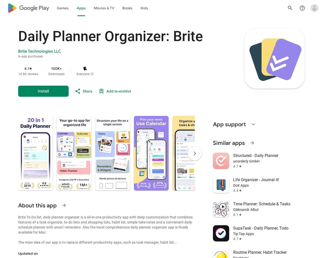 Daily Planner Organizer: Brite