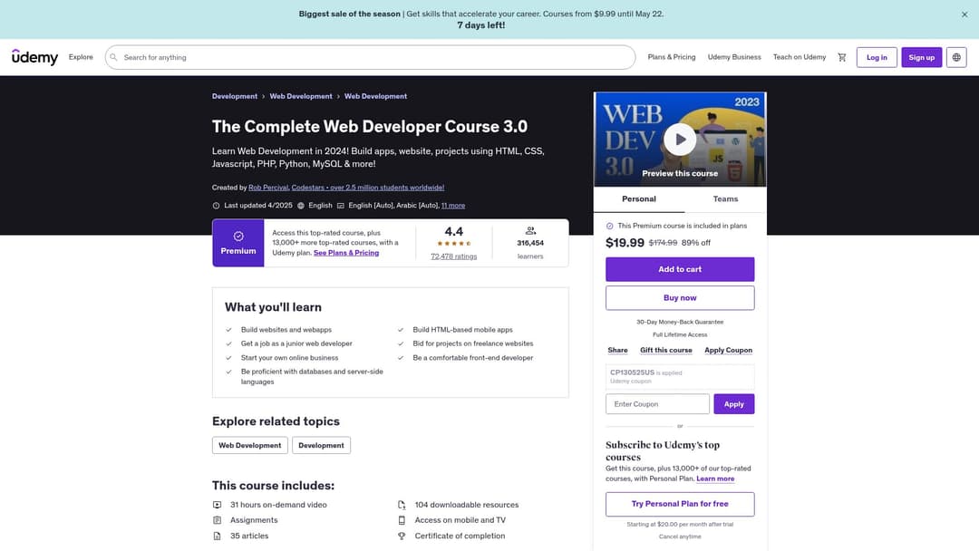 The Complete Web Developer Course 2.0 by Rob Percival