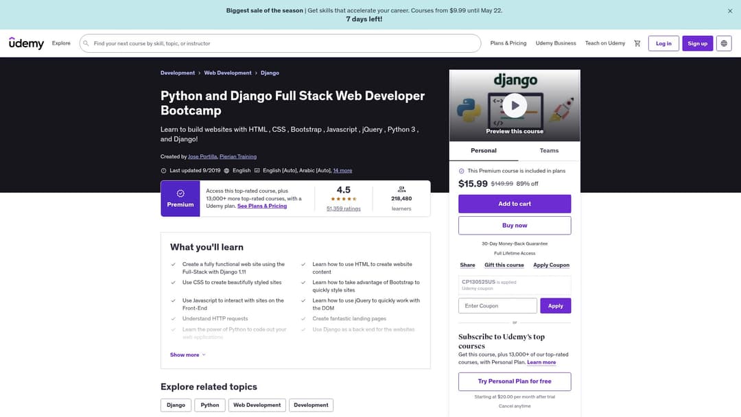 Python and Django Full Stack Web Developer Bootcamp