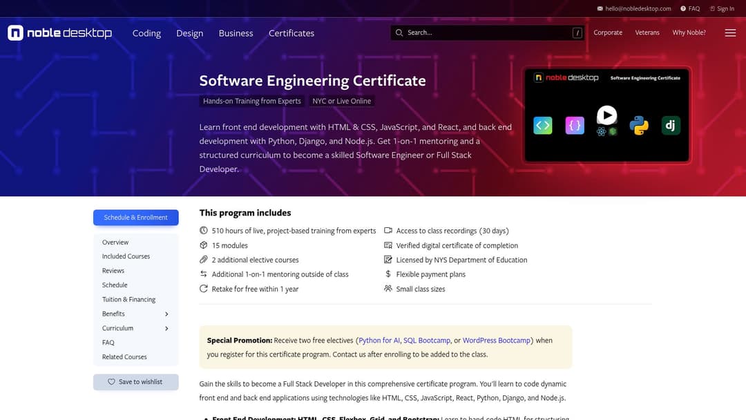 Noble Desktop Software Engineering Certificate