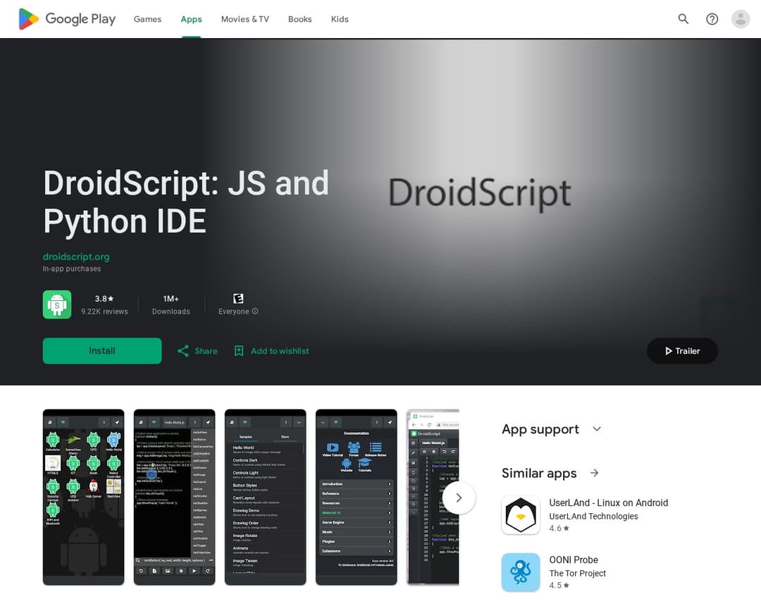 DroidScript: JS and Python IDE