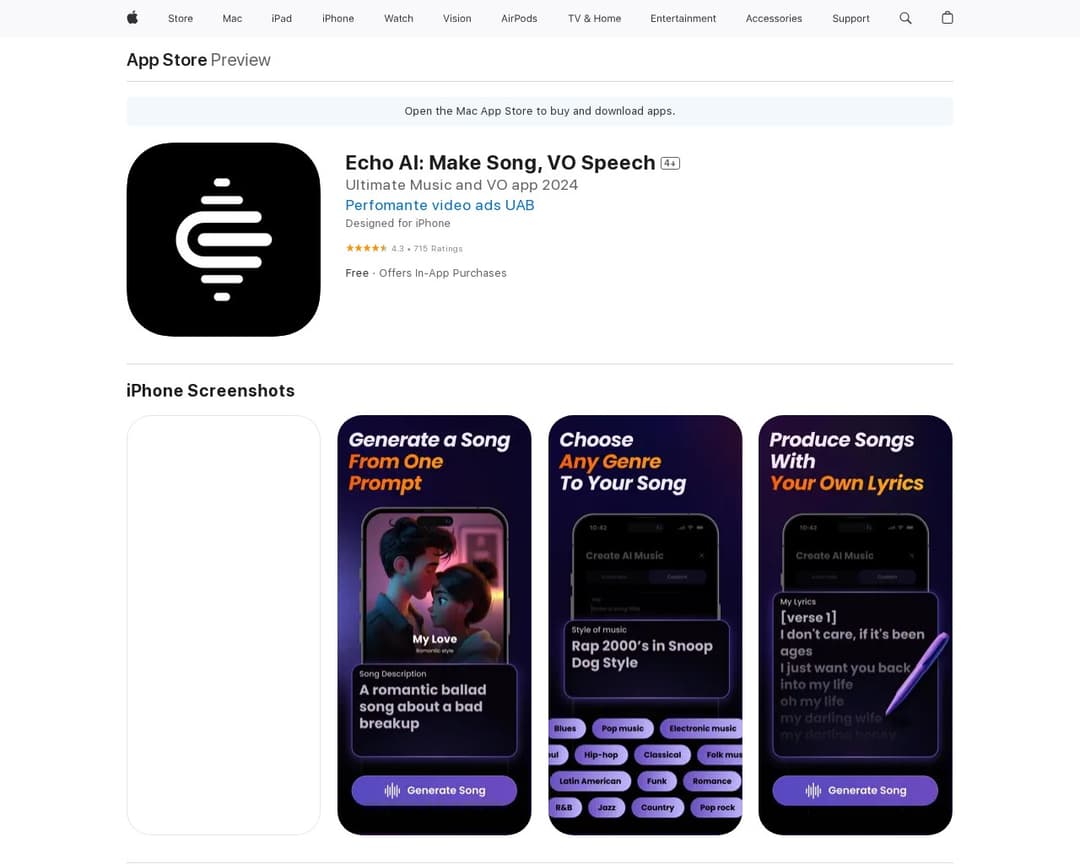 Echo AI: Make Song, VO Speech