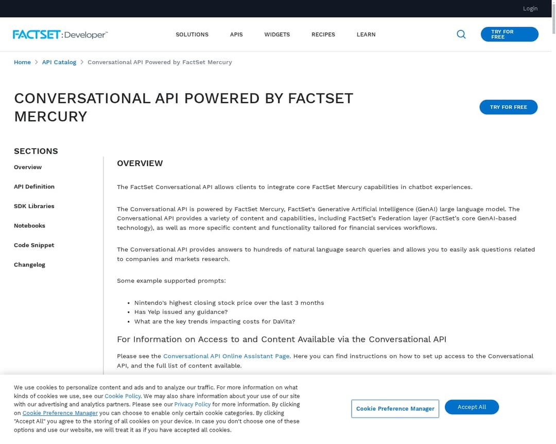 Conversational API Powered by FactSet Mercury