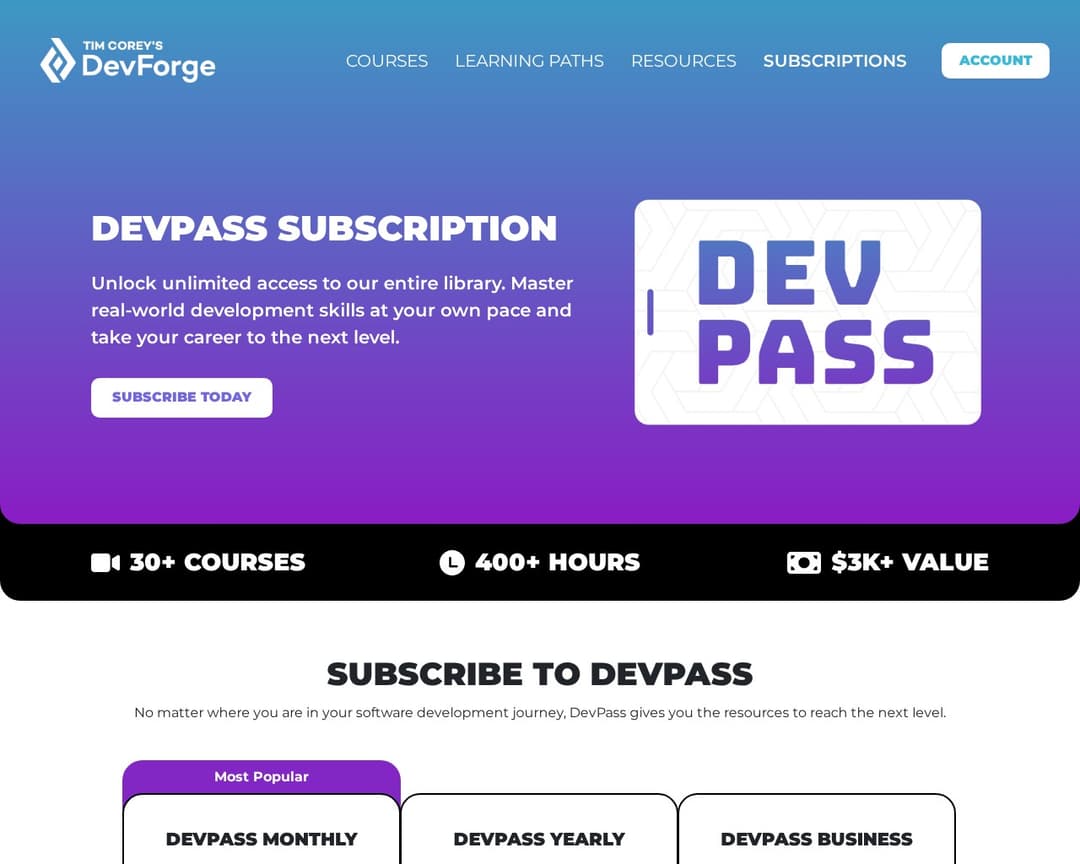 The DevPass from Tim Corey