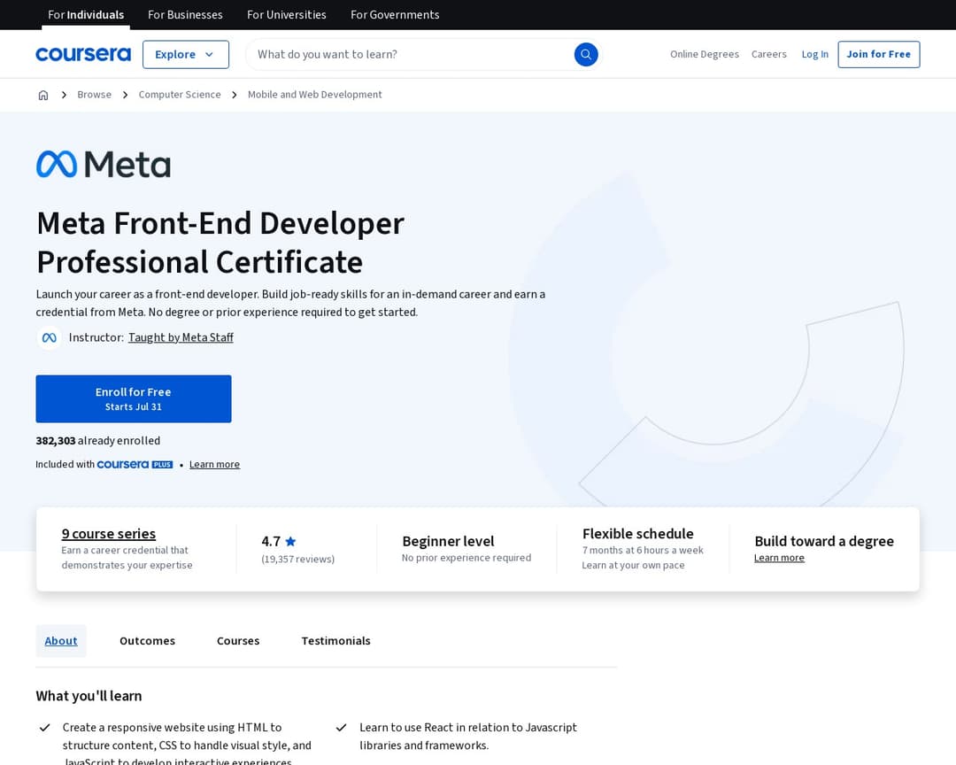 Meta Front-End Developer Professional Certificate