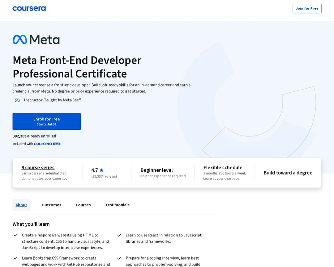 Meta Front-End Developer Professional Certificate (Coursera)