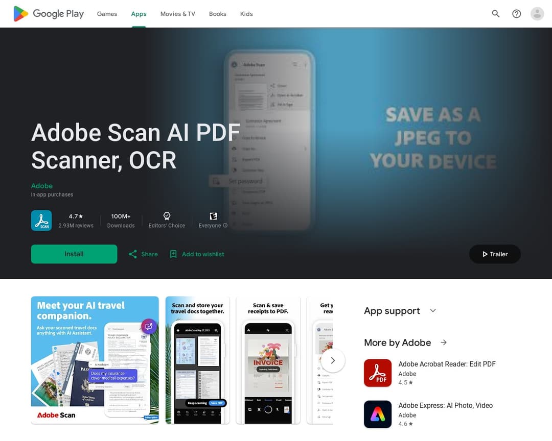 Adobe Scan AI PDF Scanner, OCR