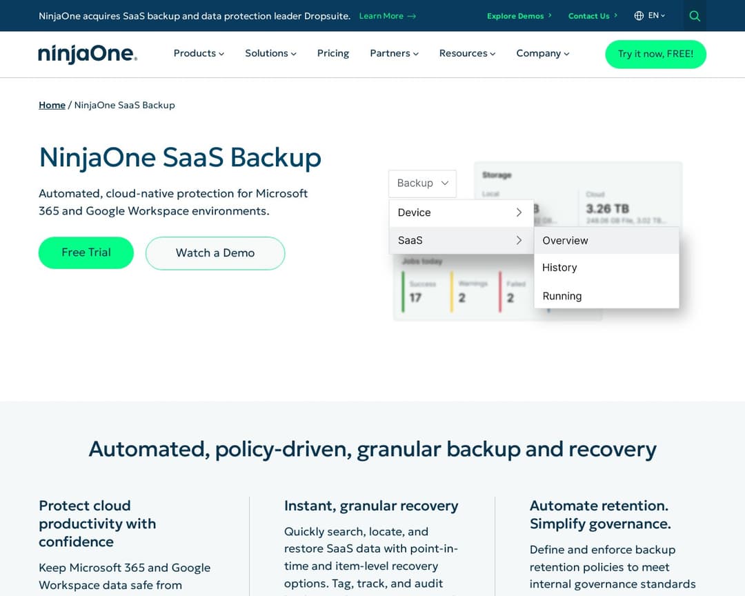 NinjaOne SaaS Backup