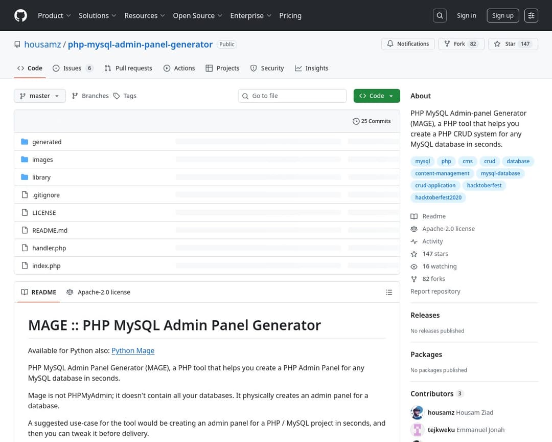 PHP MySQL Admin-panel Generator (MAGE)
