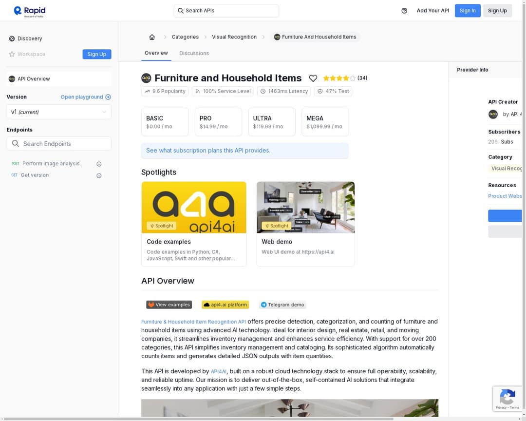 Furniture and Household Items Recognition API