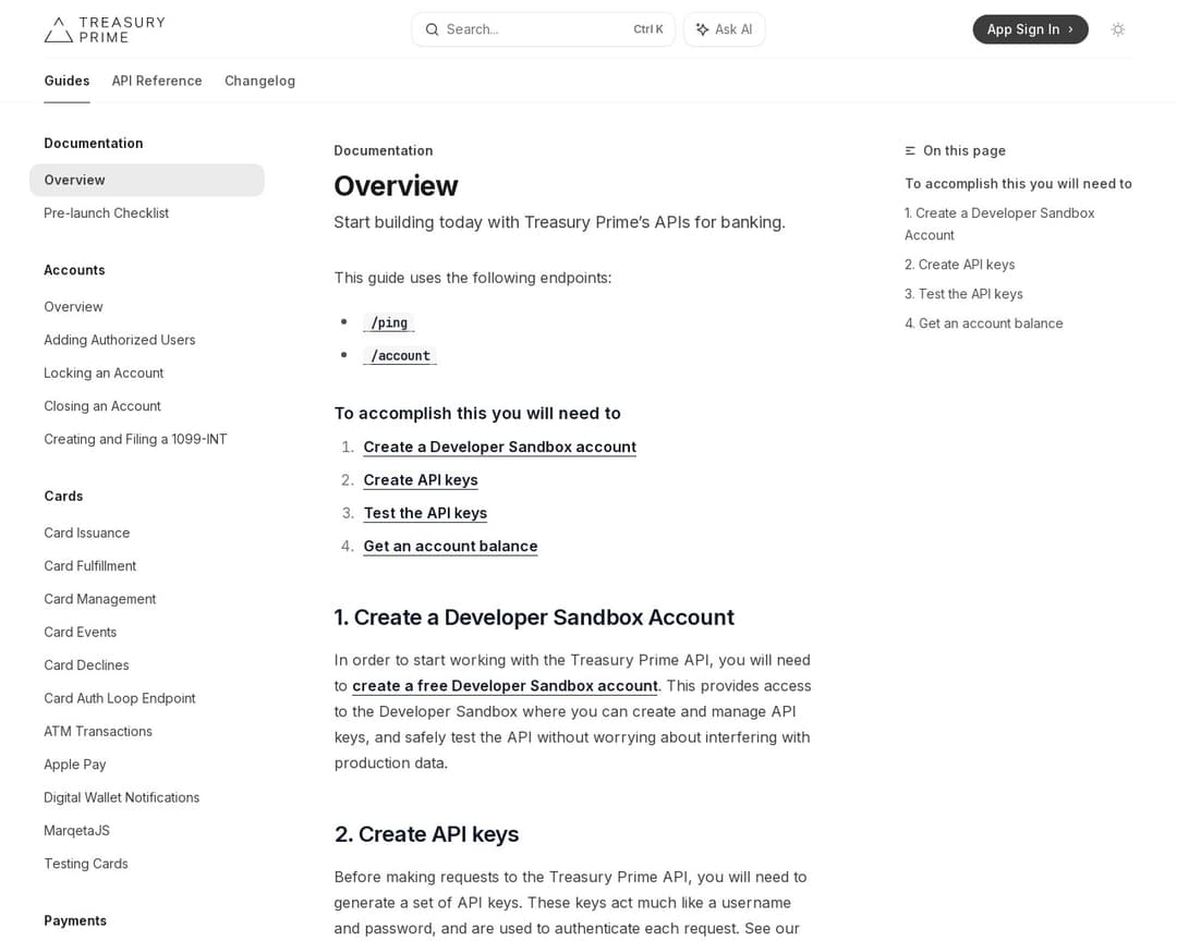Treasury Prime Developer Documentation