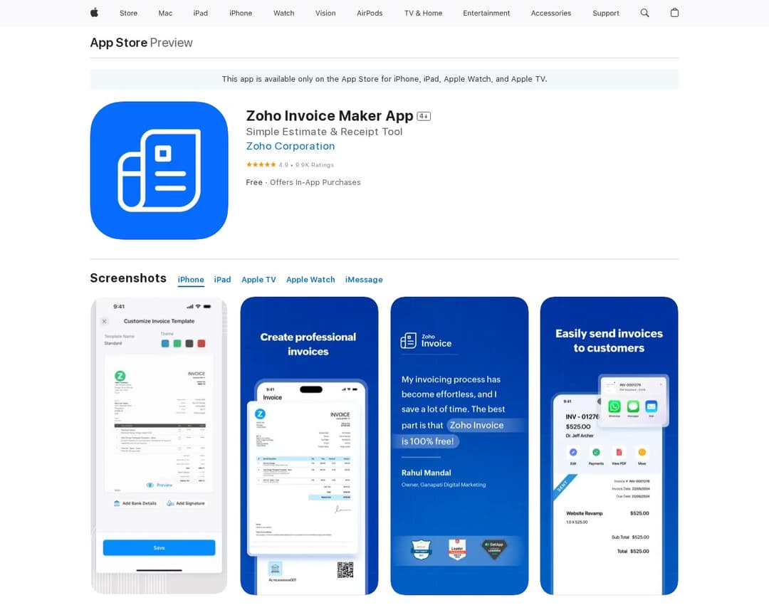 Zoho Invoice Maker App