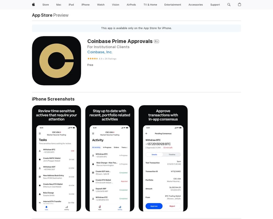Coinbase Prime Approvals