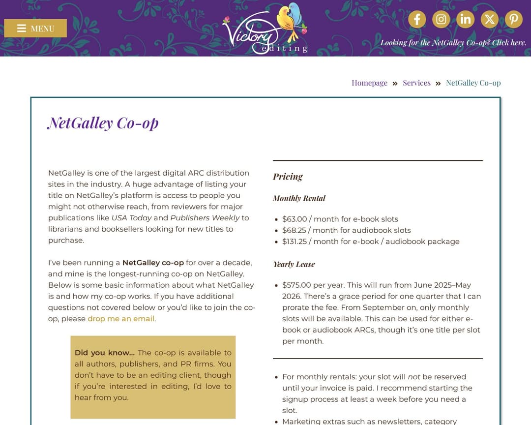 Victory Editing NetGalley Co-op