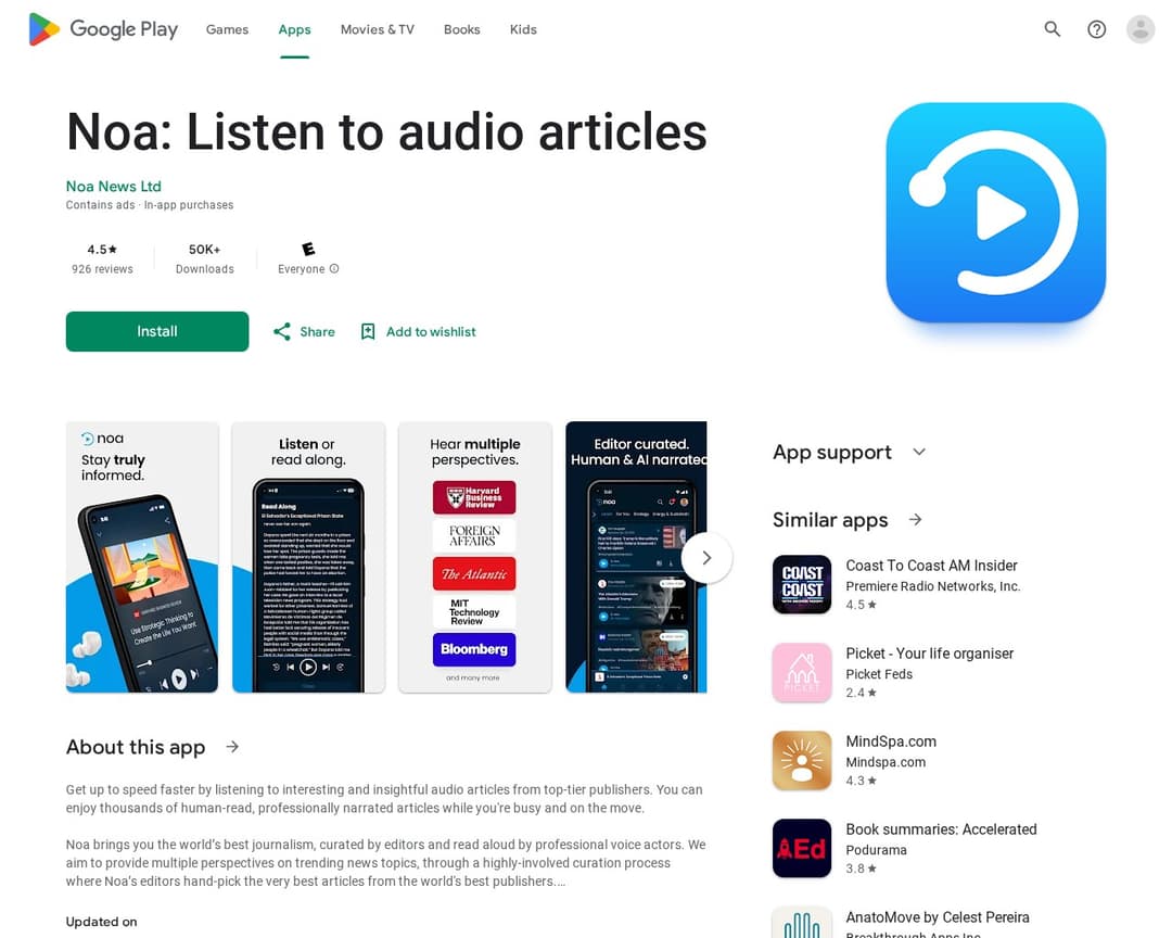 Noa: Listen to audio articles