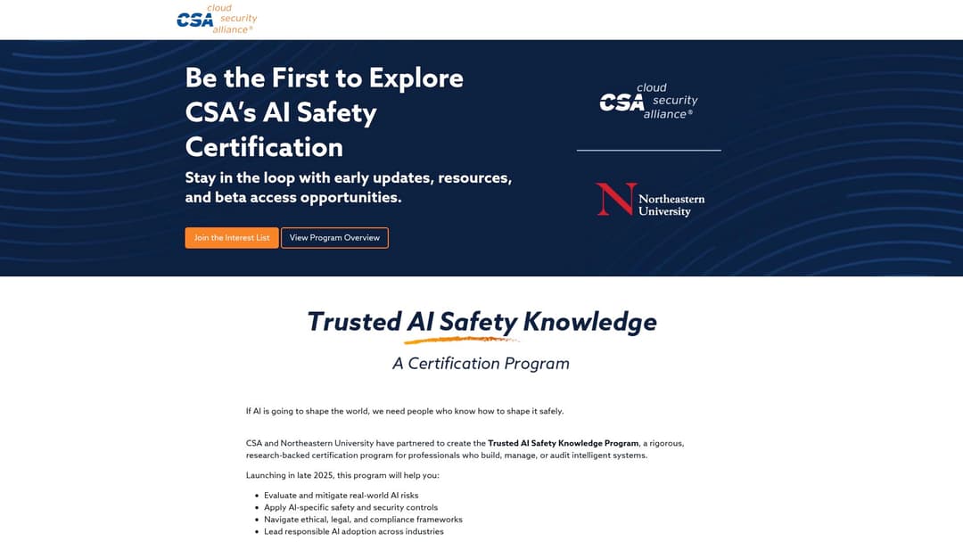 CSA’s Trusted AI Safety Certification Program