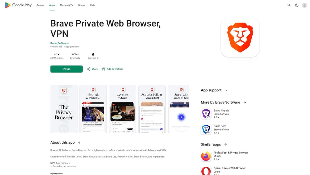 Brave Private Web Browser, VPN