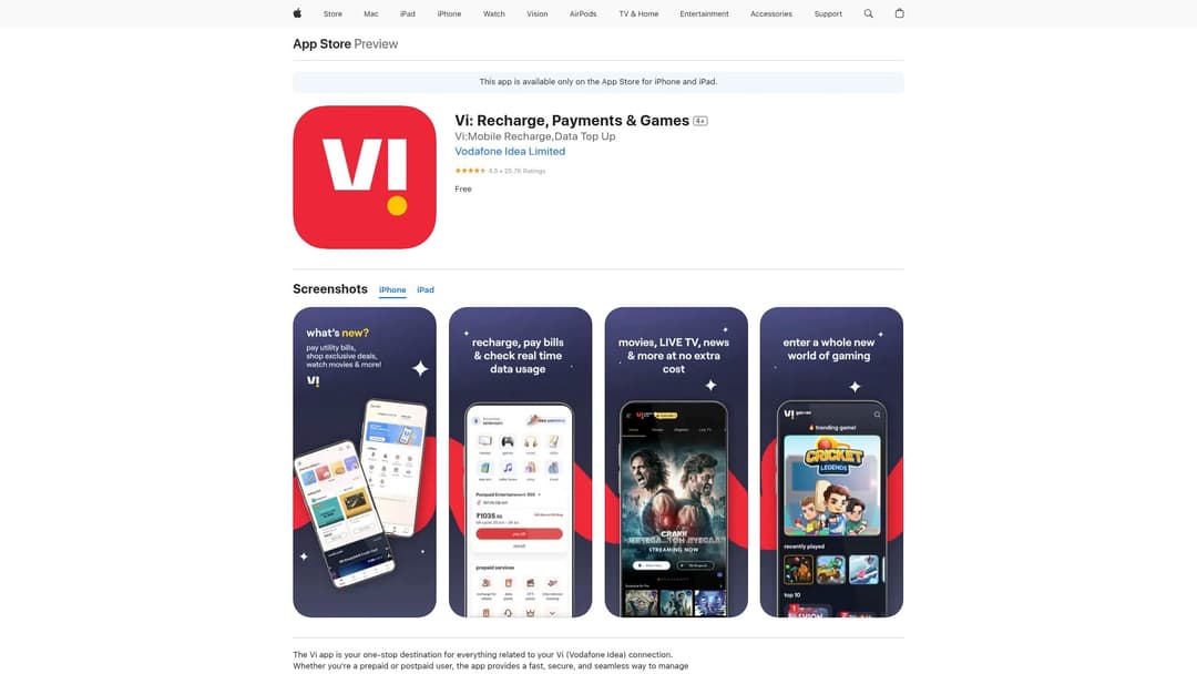 Vi: Recharge, Payments & Games