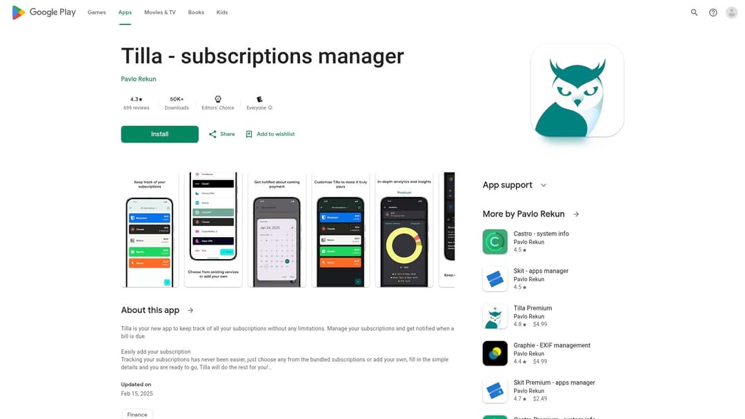 Tilla - subscriptions manager
