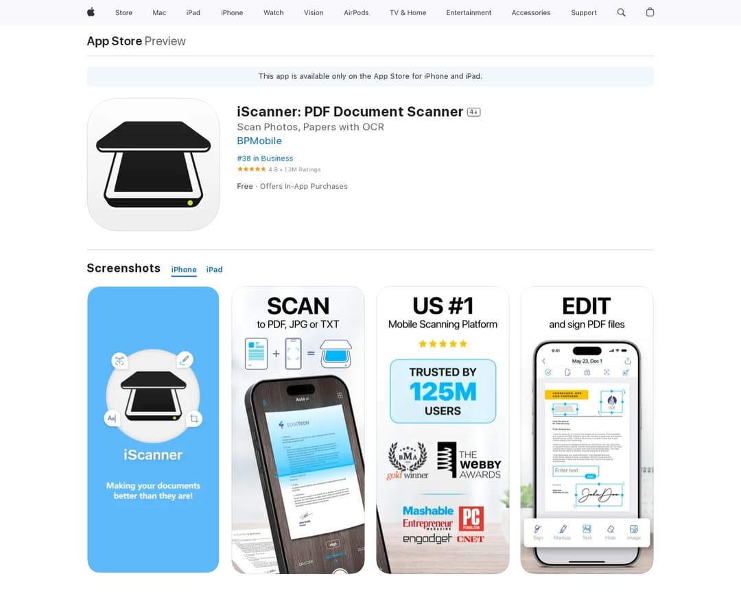 iScanner: PDF Document Scanner