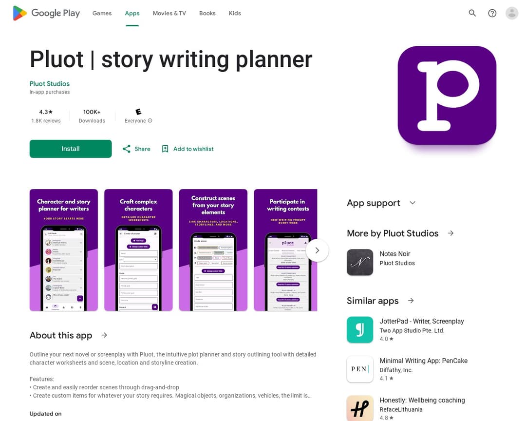 Pluot | story writing planner