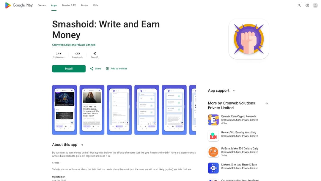 Smashoid: Write and Earn Money