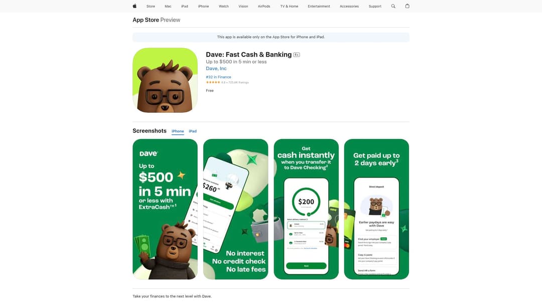 Dave: Fast Cash & Banking
