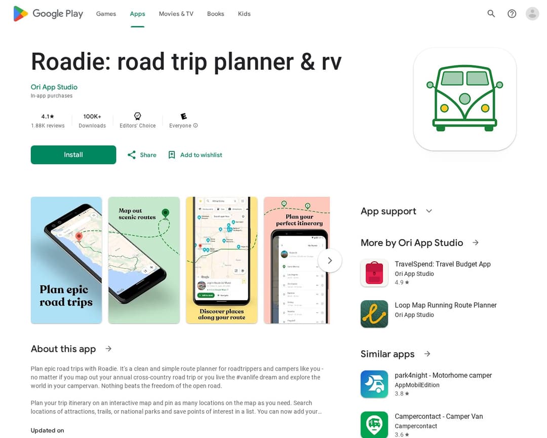 Roadie: road trip planner & rv