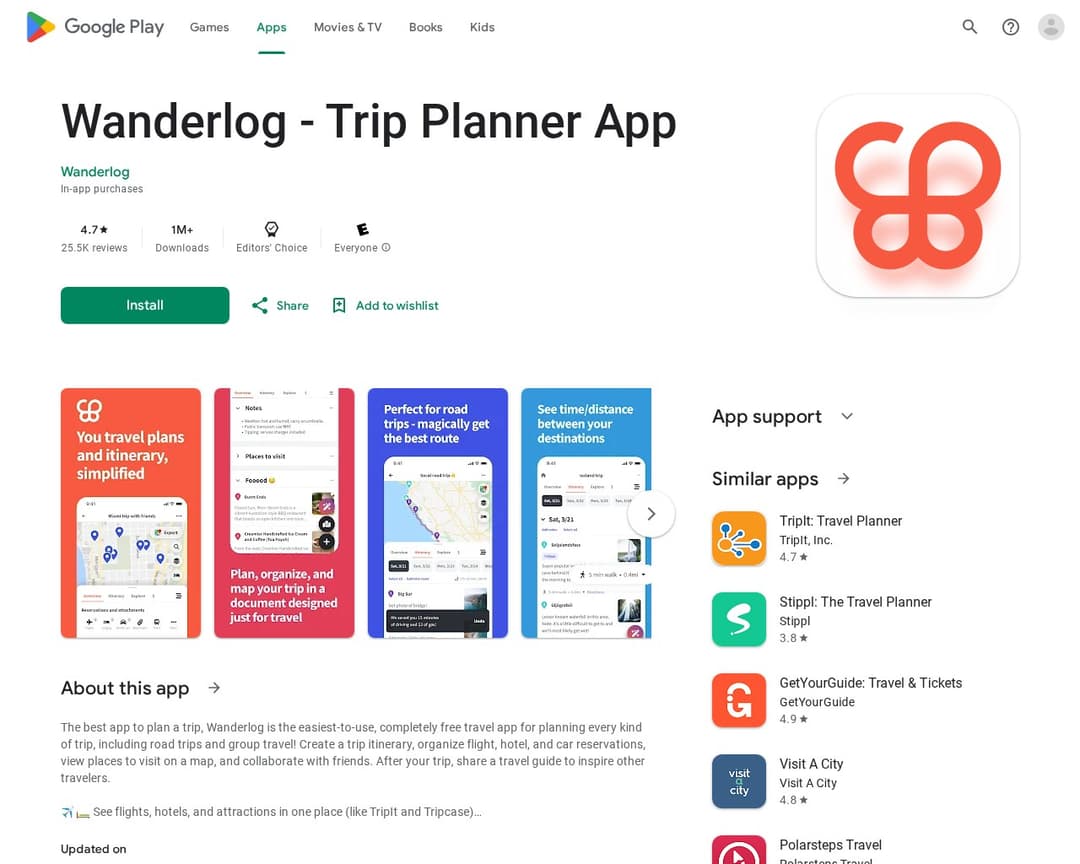 Wanderlog - Trip Planner App