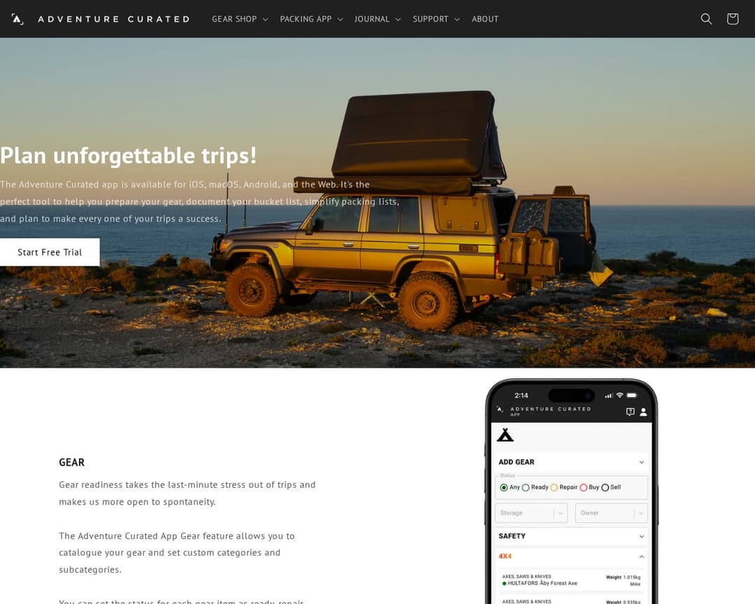 Adventure Curated Packing App