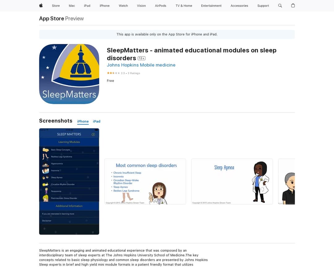 SleepMatters - animated educational modules on sleep disorders