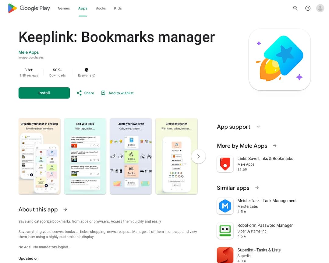 Keeplink: Bookmarks manager