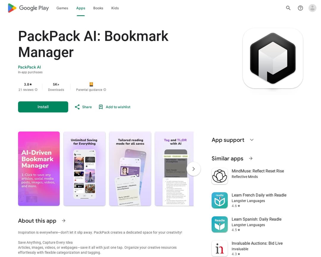 PackPack AI: Bookmark Manager