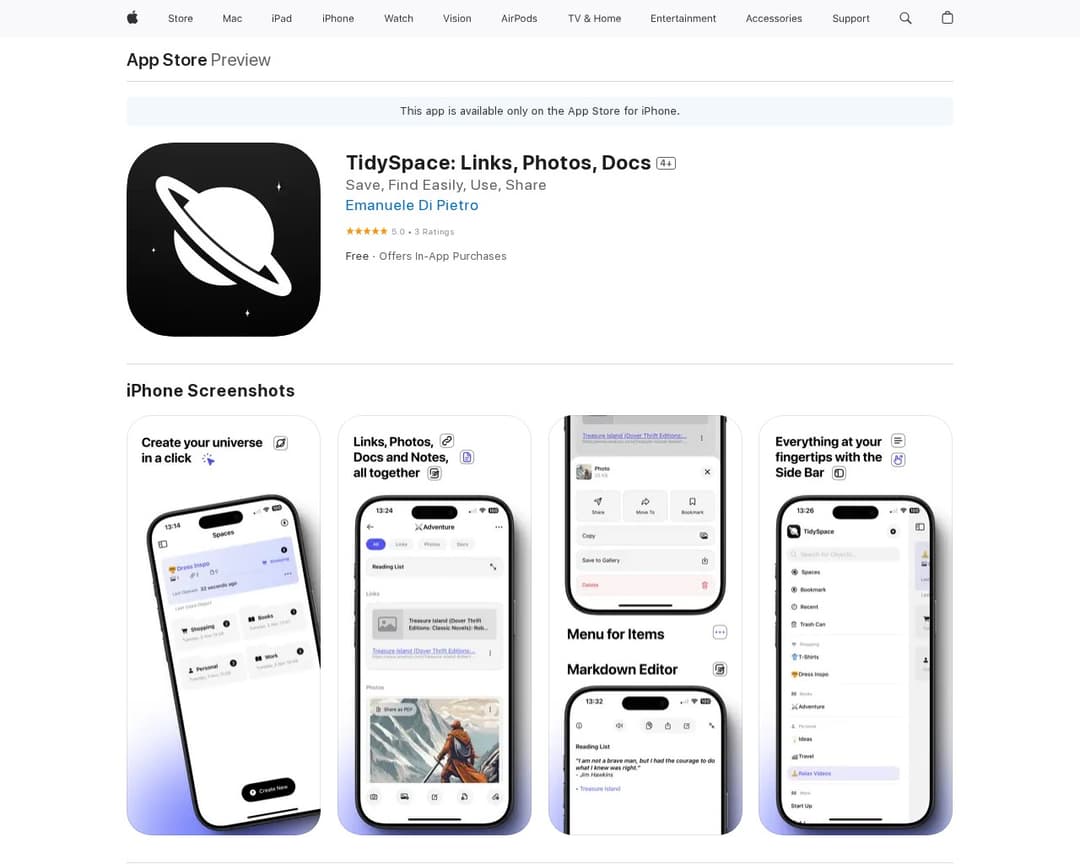 TidySpace: Links, Photos, Docs