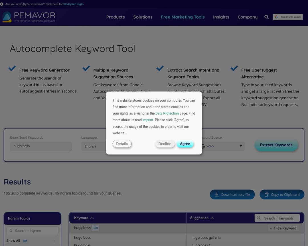 PEMAVOR Autocomplete Keyword Tool
