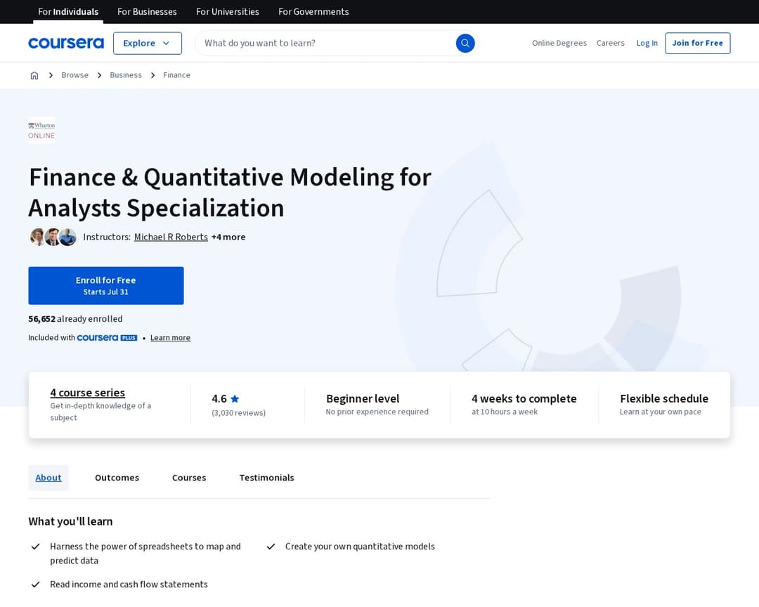 Finance & Quantitative Modeling for Analysts Specialization